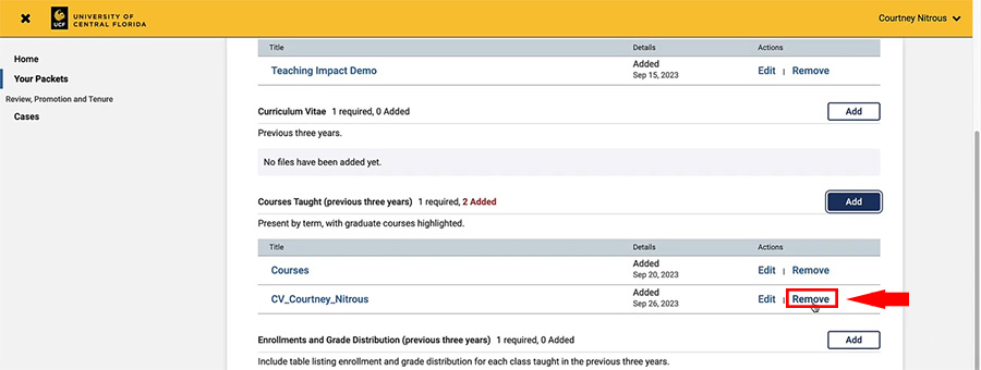 ucf interfolio introduction remove document